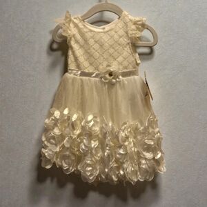 Nannette Cream White  Kids Dress with Floral Details